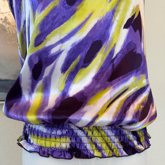 Vintage Y2K A. Byer Halter Top Smocked Neck & Waist Purple Lime Abstract Print - Picture 9 of 16